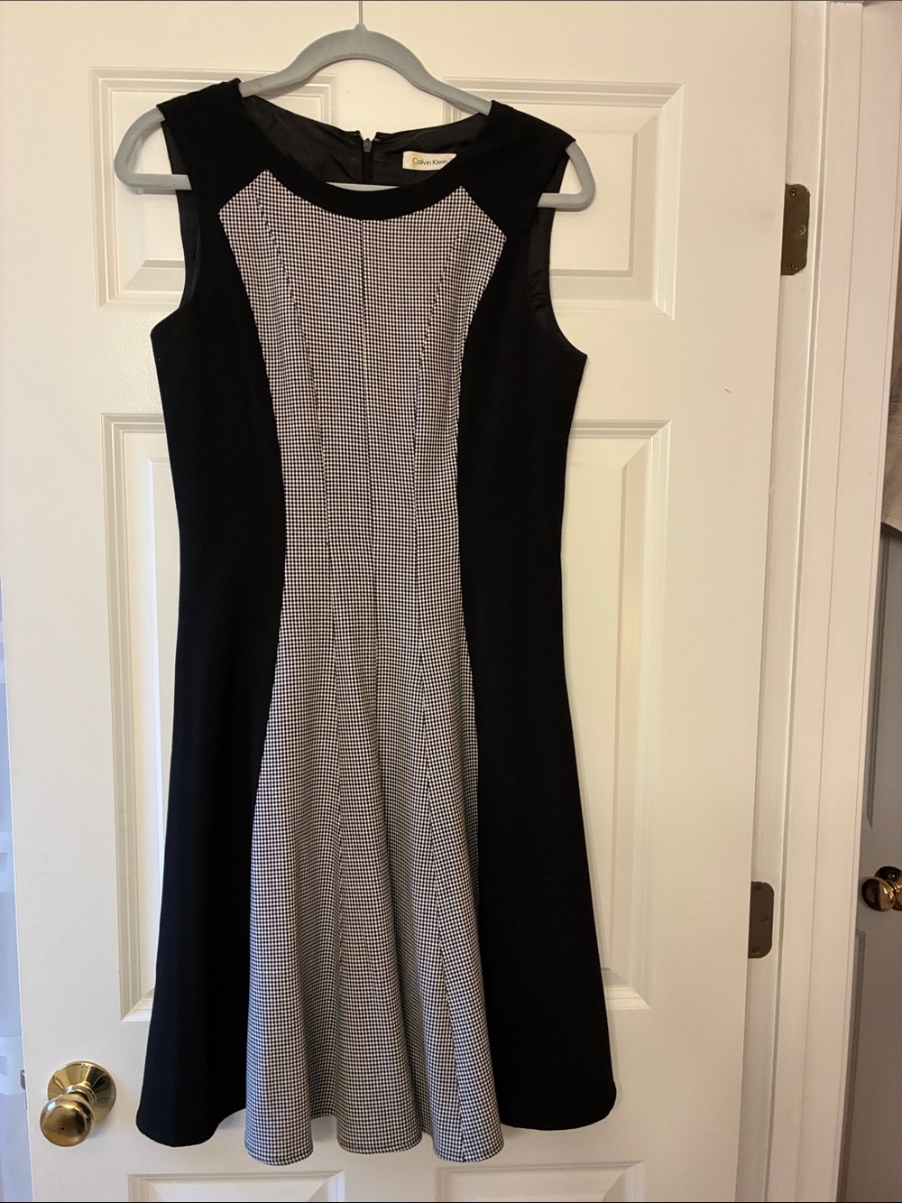 Size 6 - Calvin Klein Black Dress with Houndstooth Center Panel